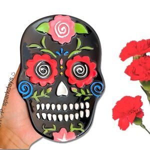 Floral Ceramic Sugar Skull Skeleton Trinket Plate Jewelry Plate Ashtray Dish NEW